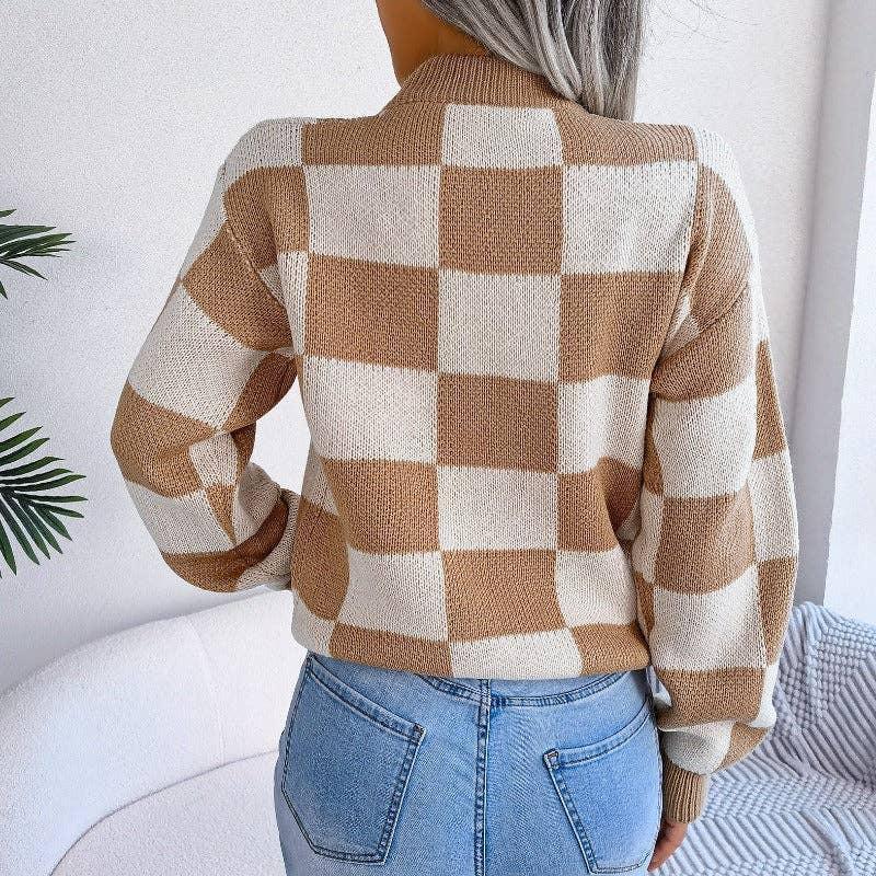 Color Block Long Sleeves Close Sweater 2039 - SWEETKAMA