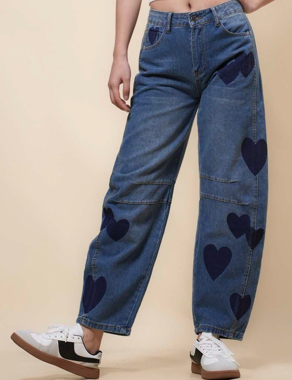 Ladies Barrel Heart Print Jeans Denim Pants SKP41074