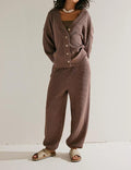 Ladies Solid Color Botton Sweater and Pants Set SKST375 - SWEETKAMA