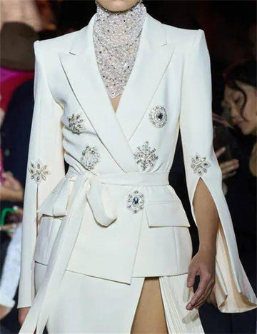 Ladies Rhinestone Lapel Neck Blazer Coat L109