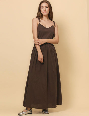 Ladies V-Neck String Tie Sleeveless Midi Dresses SKD4786