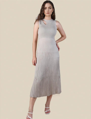 Ladies Solid Color Sleeveless Knit Midi Dress SKD0740