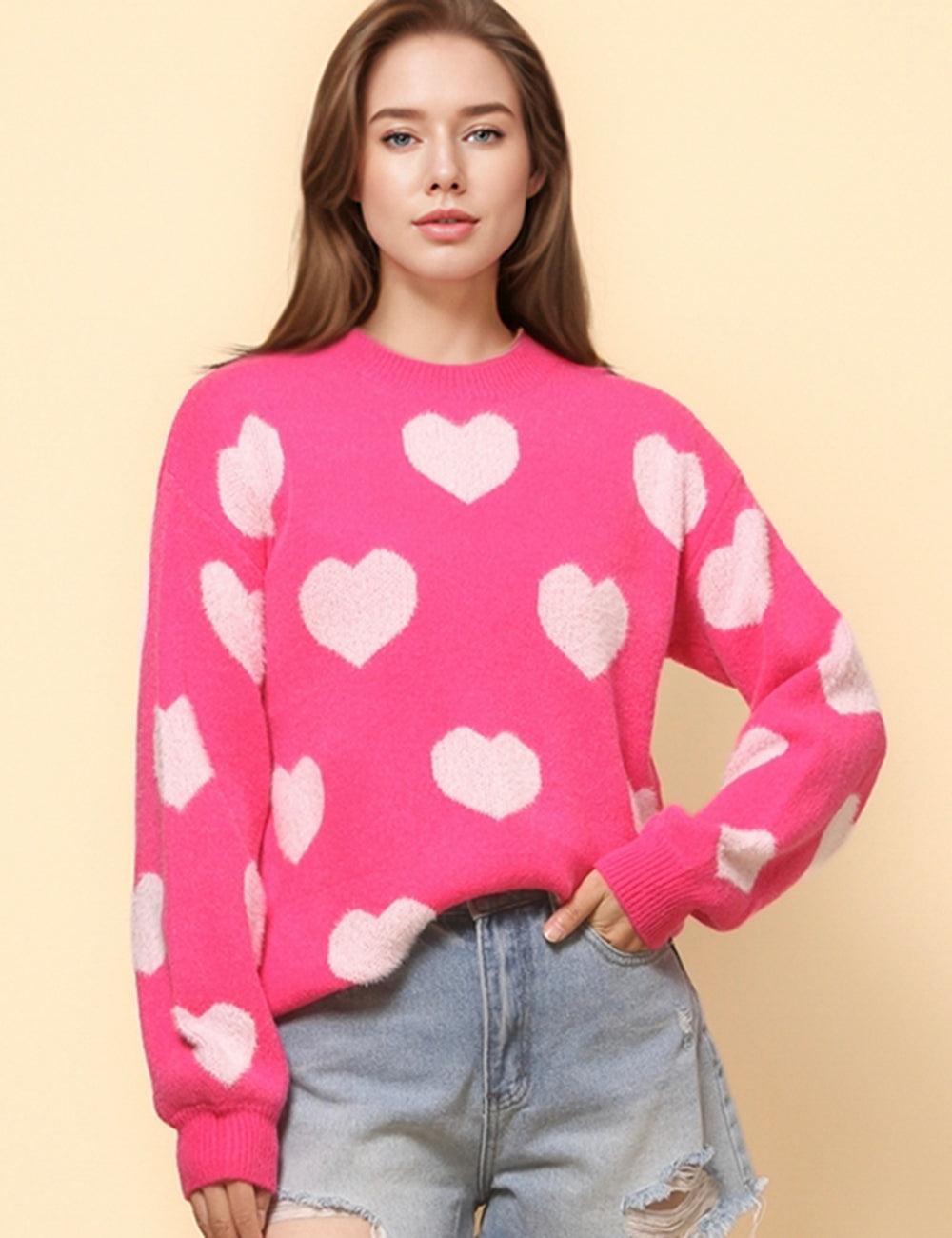 Ladies Color Block Heart Pullover Sweater SKT4744