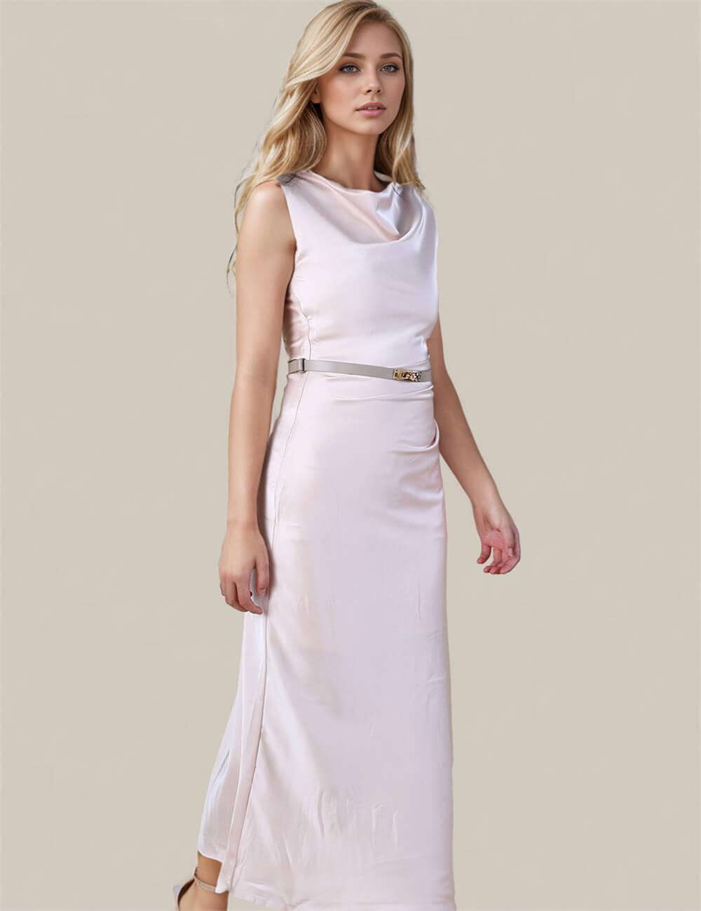 Ladies Solid Color Sleeveless Satin Maxi Dress SKD0762