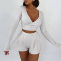 Deep V-Neck Short Top Loose Shorts Ladies Set 2Z2054B - SWEETKAMA