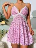 Delicate Floral Print V-Neck Chemise HF-4108 - SWEETKAMA