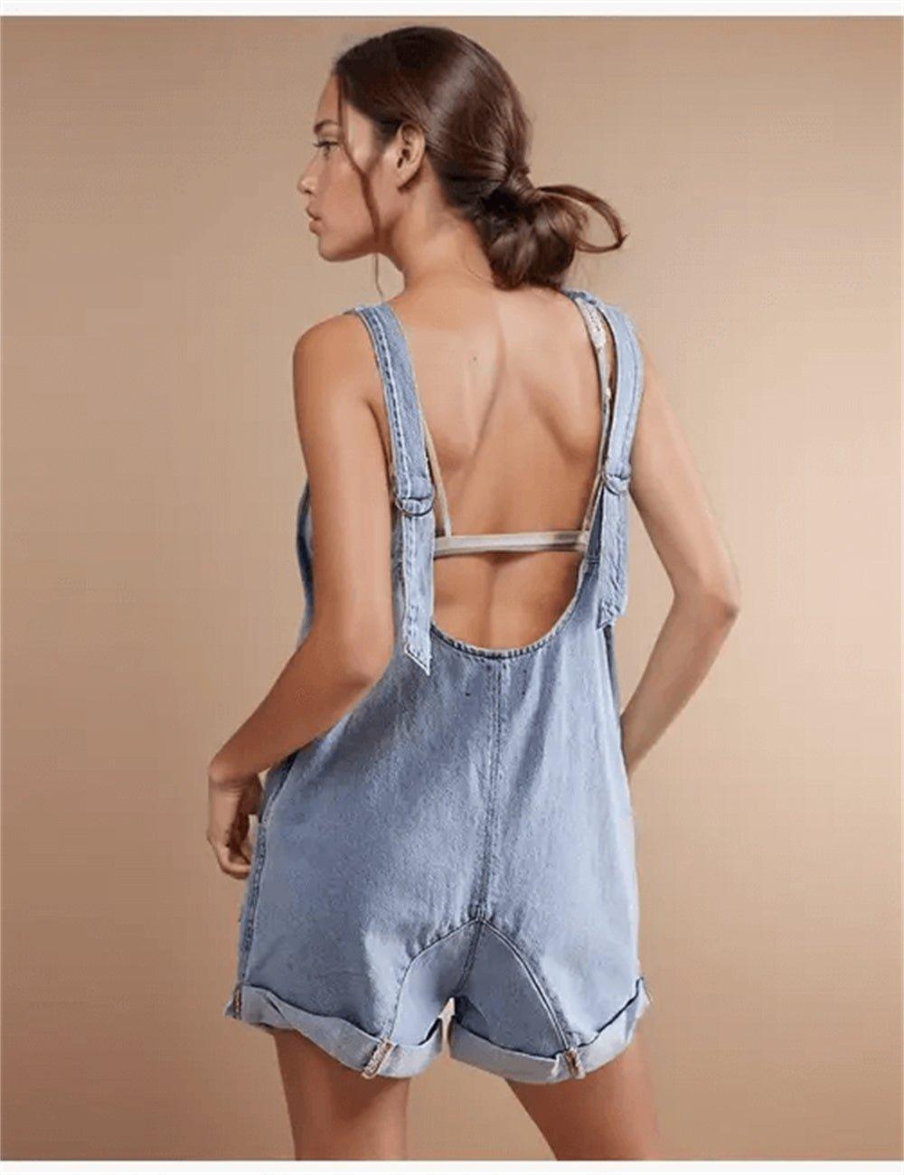 Denim Adjustable Shoulder High Roller Romper SKJ353 - SWEETKAMA