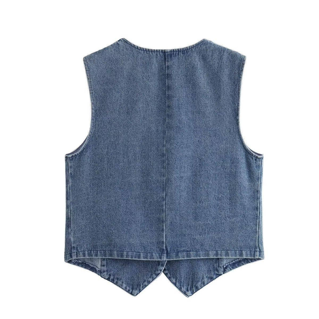 Denim Solid V-Neck Sleeveless Women Daily Vest B88464 - SWEETKAMA