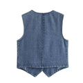 Denim Solid V-Neck Sleeveless Women Daily Vest B88464 - SWEETKAMA