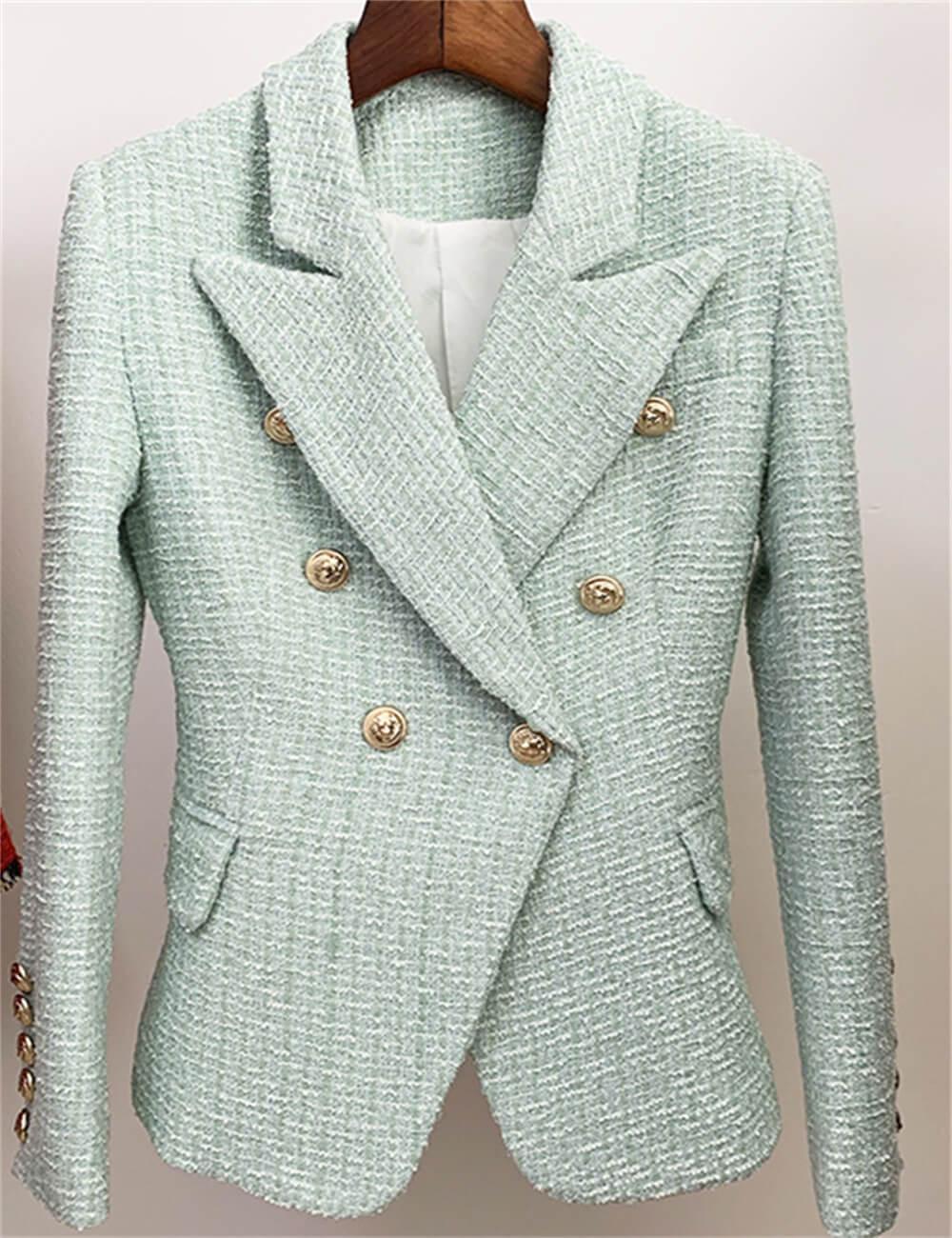 Ladies Lapel Neck Tassel Tweed Blazer Q3028