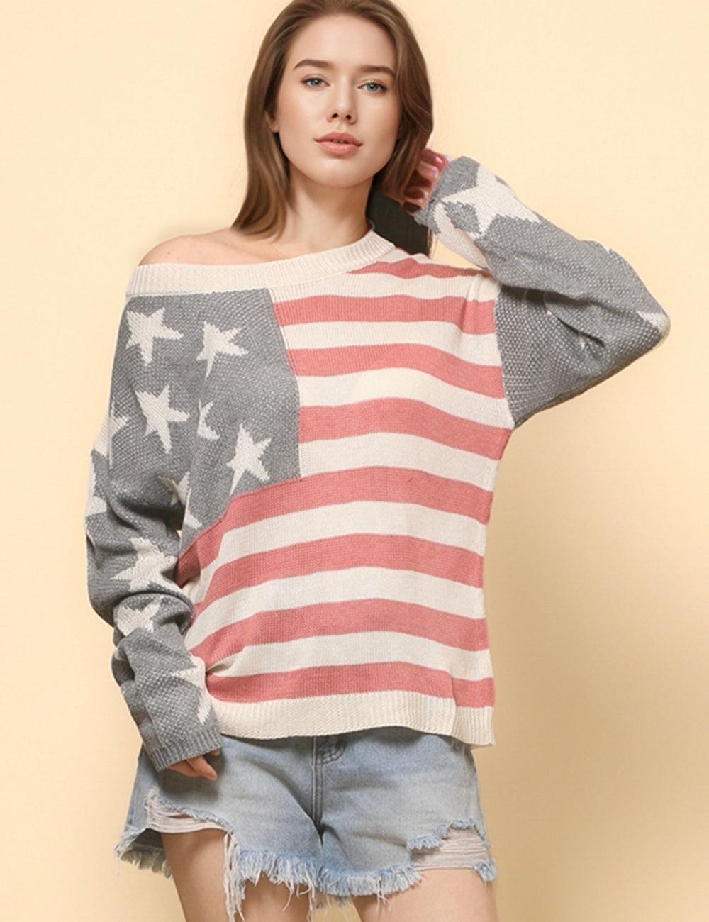 Ladies The Stars and The Stripes Pullover Sweater SKT4748