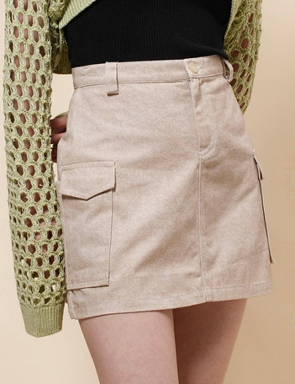 Ladies Pocket Solid Color Denim Mini Skirt SKS318