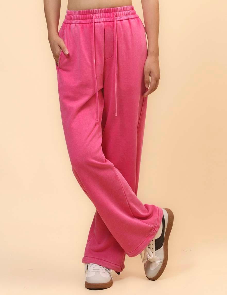 Ladies Slouchy Washed Waist Wide Leg Sweatpants SKP4699