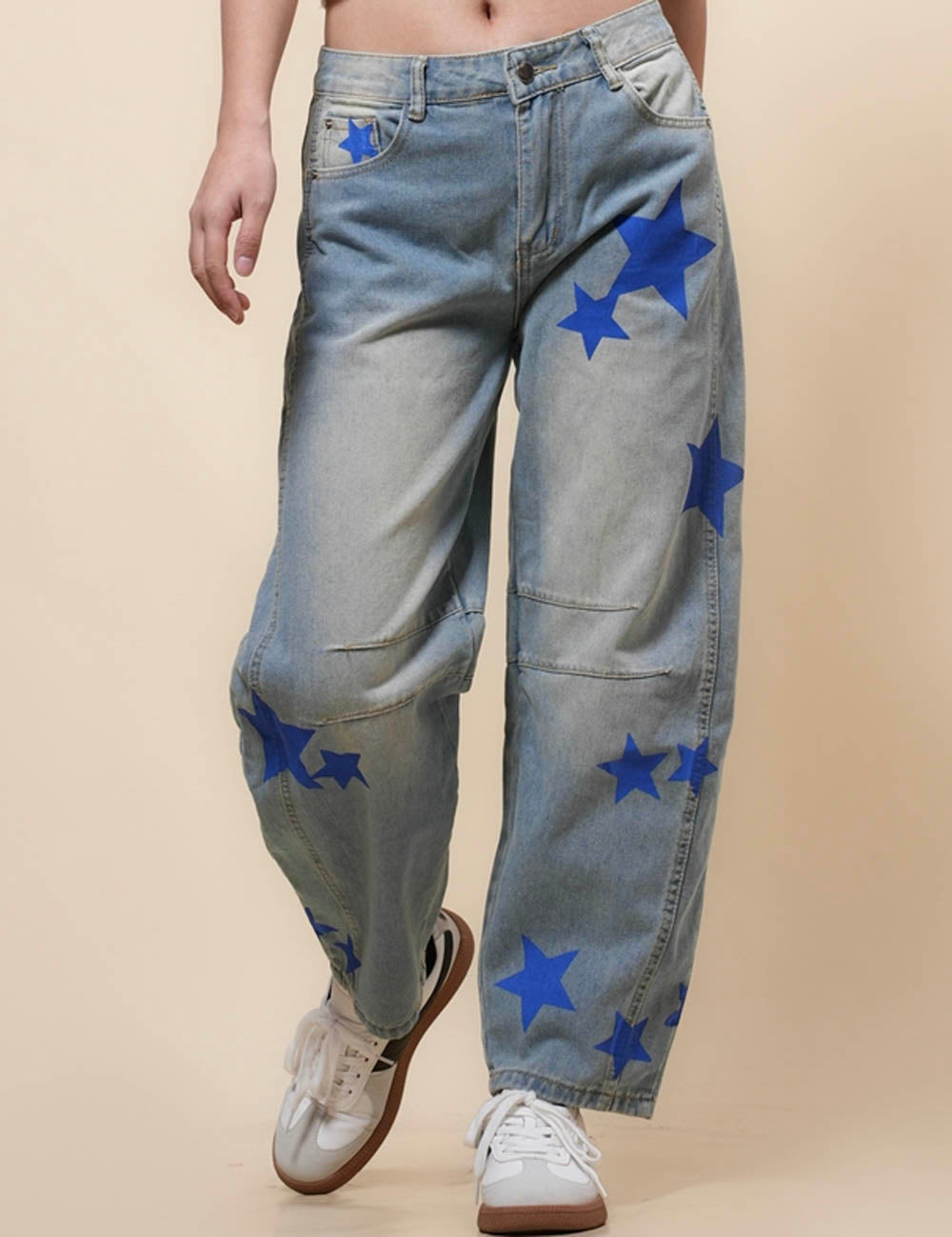 Ladies Barrel Star Print Jeans Daily Denim Pants SKP41037