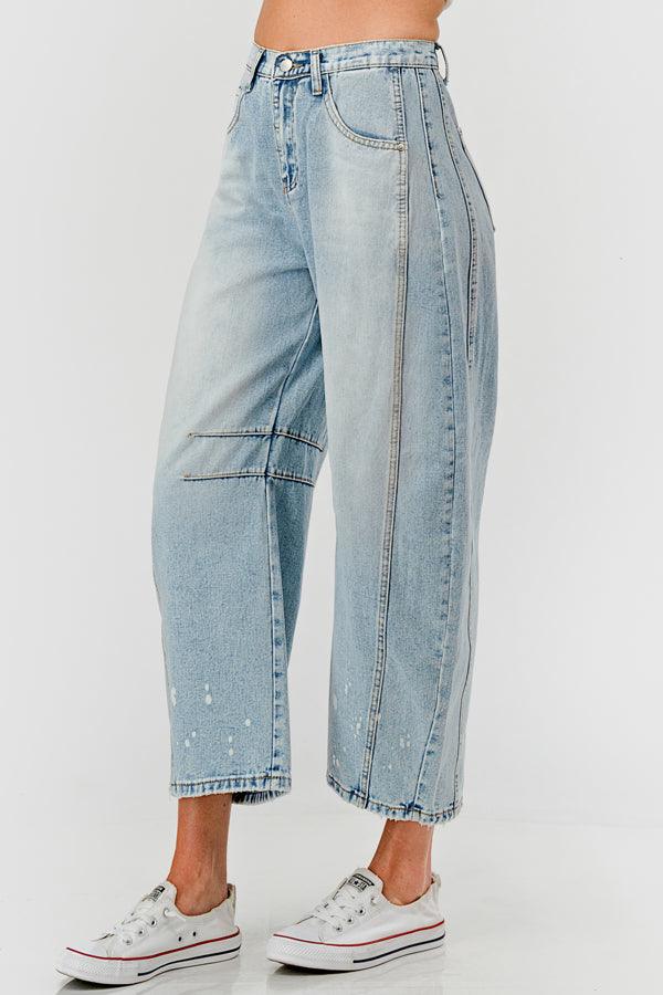 Mid Rise Barrel Denim Pants SKP522