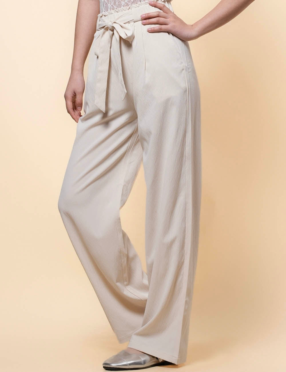 Ladies Elastic Waist Strape Tie Wide Leg Pants SKP41201