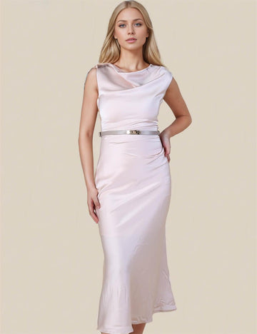 Ladies Solid Color Sleeveless Satin Maxi Dress SKD0762