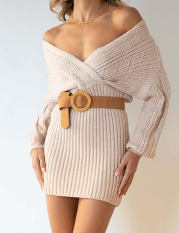 Ladies Solid Color Knit Mini Sweater Dress 1060