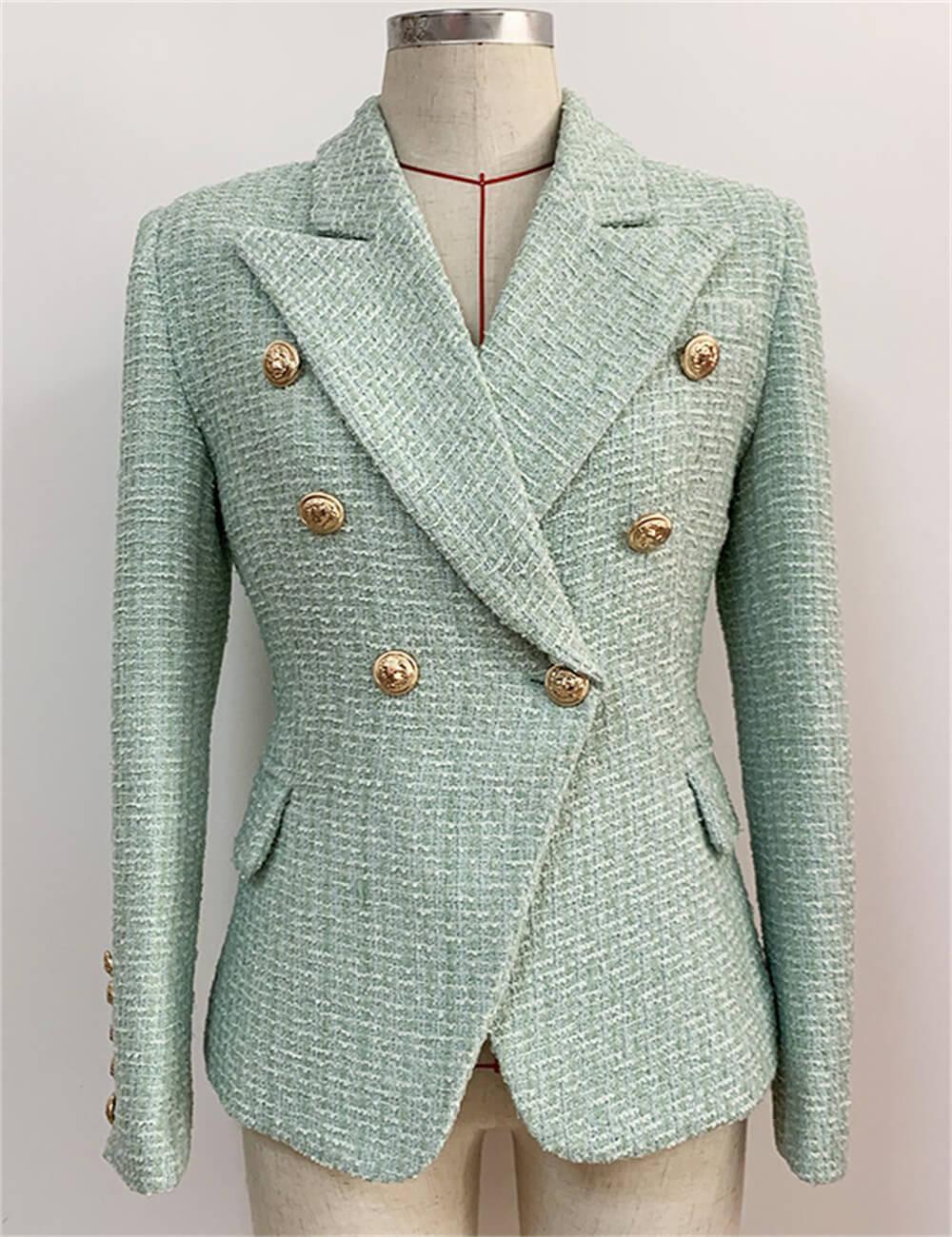 Ladies Lapel Neck Tassel Tweed Blazer Q3028