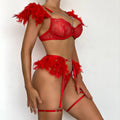 Feather Lace Lingerie Set with Garter Belt 2250 - SWEETKAMA