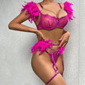 Feather Lace Lingerie Set with Garter Belt 2250 - SWEETKAMA