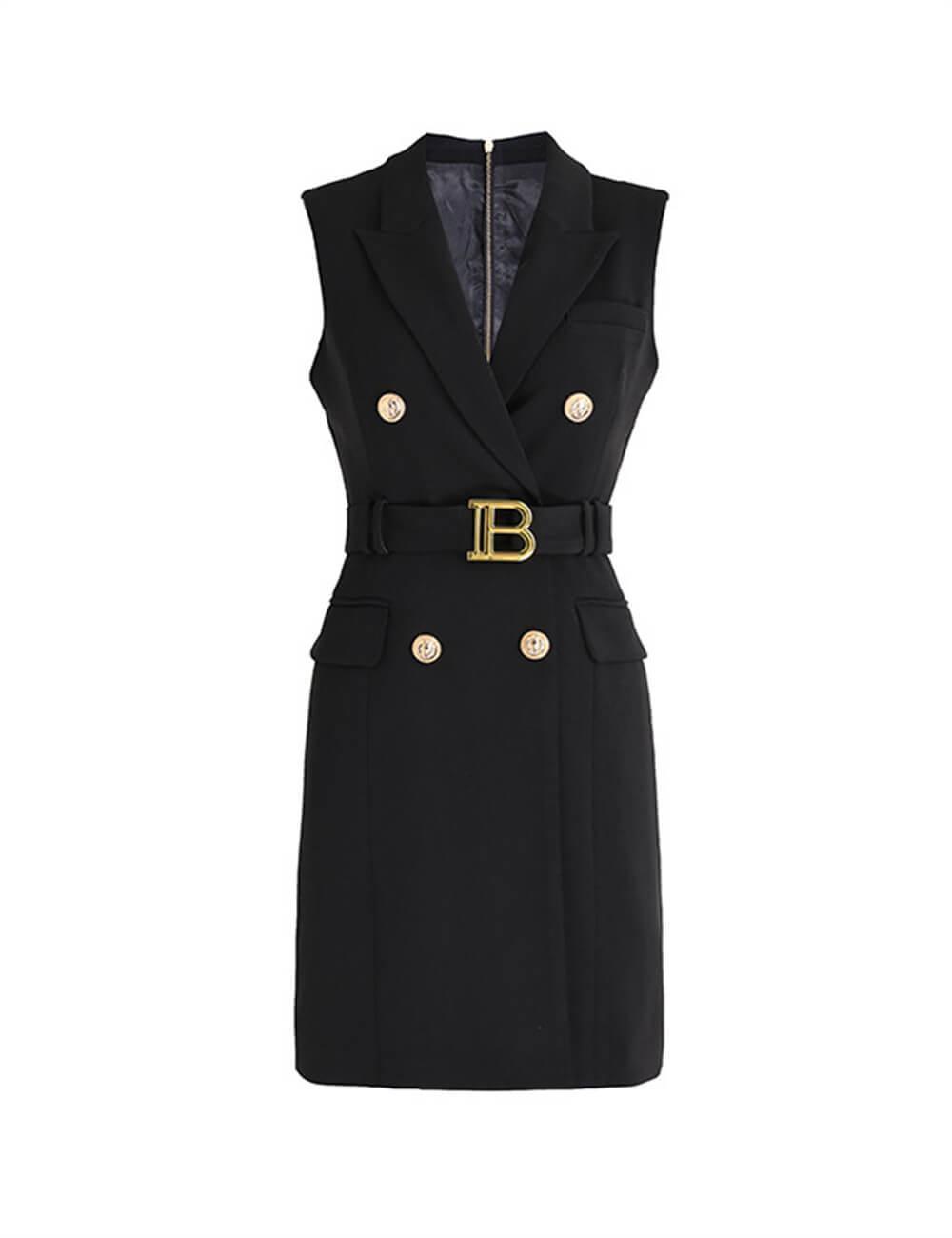 Ladies Solid Color Belted Tank Blazer Dress 52503