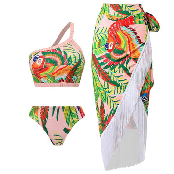 Floral and Bird Print 2PCS Bikini Set with Cover Y85 - SWEETKAMA