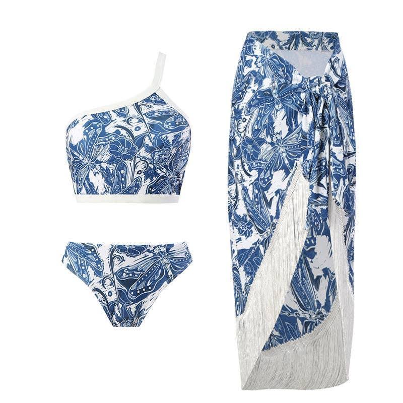 Floral and Bird Print 2PCS Bikini Set with Cover Y85 - SWEETKAMA