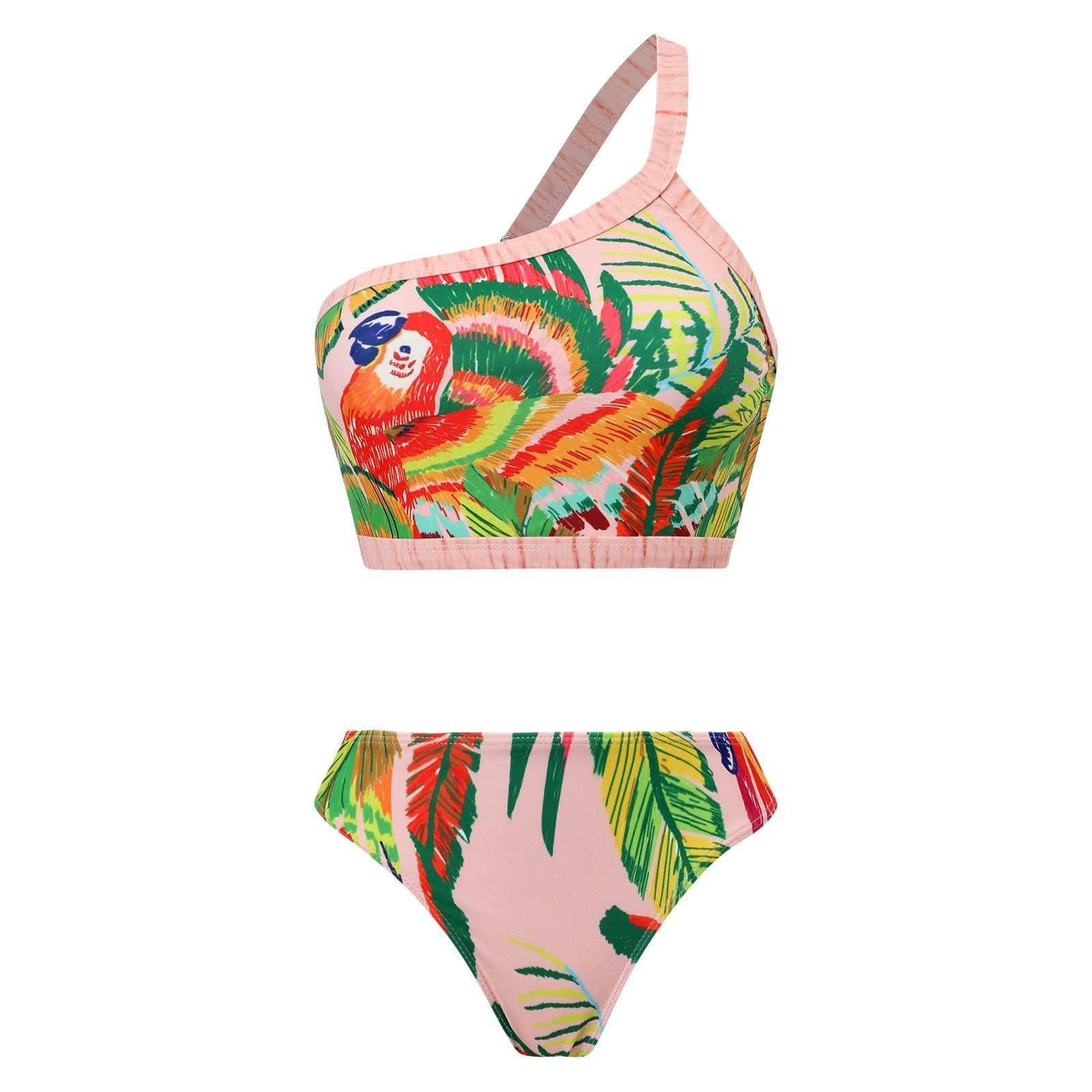 Floral and Bird Print 2PCS Bikini Set with Cover Y85 - SWEETKAMA