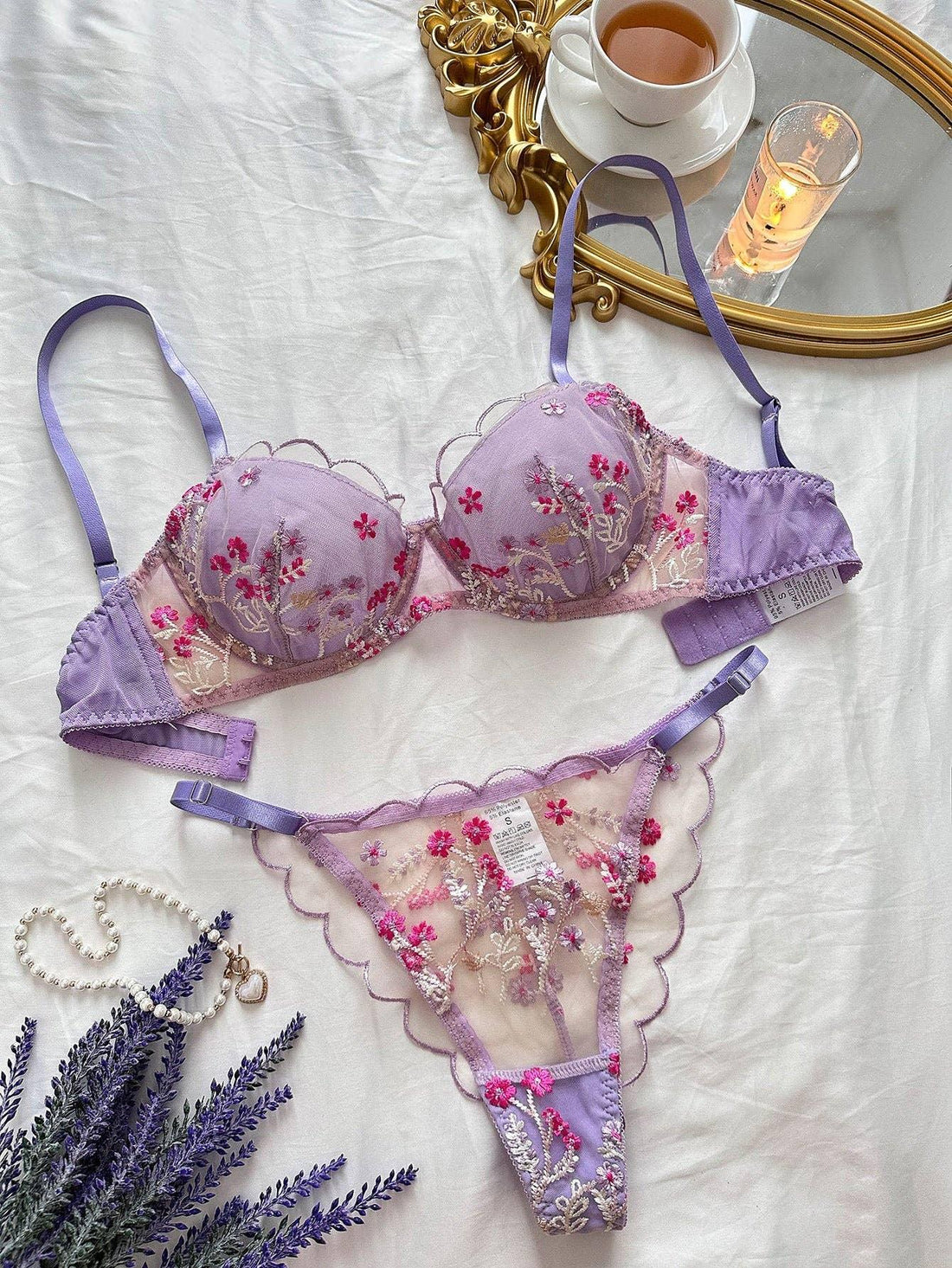 Floral Embroidery Sexy Lingerie Set HF-2567 - SWEETKAMA