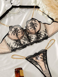 Floral Embroidery Sexy Perspective Lingerie Set HF-4178 - SWEETKAMA