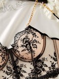 Floral Embroidery Sexy Perspective Lingerie Set HF-4178 - SWEETKAMA