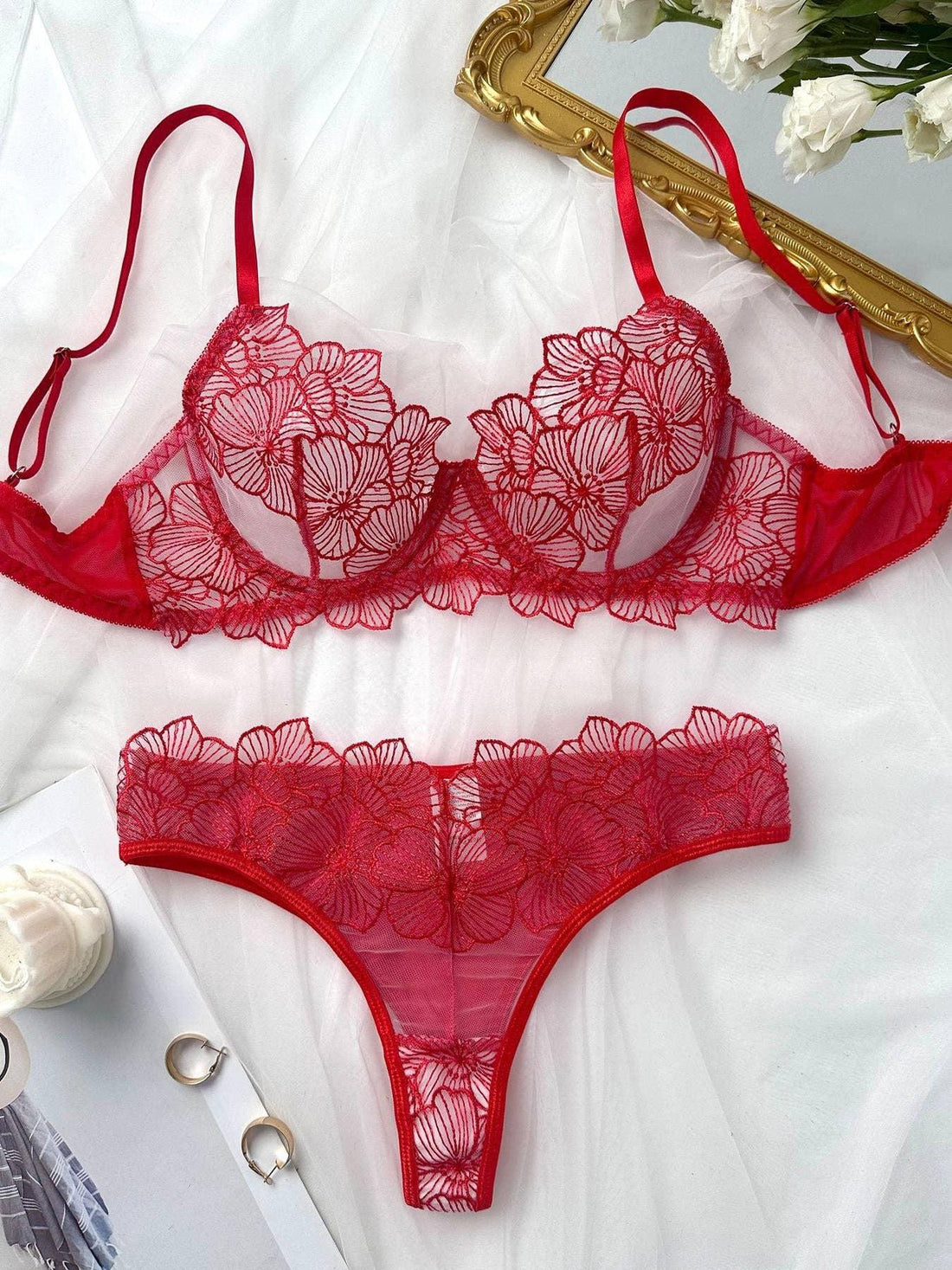 Floral Embroidery Sexy Seduction Lingerie Set HF-4170 - SWEETKAMA