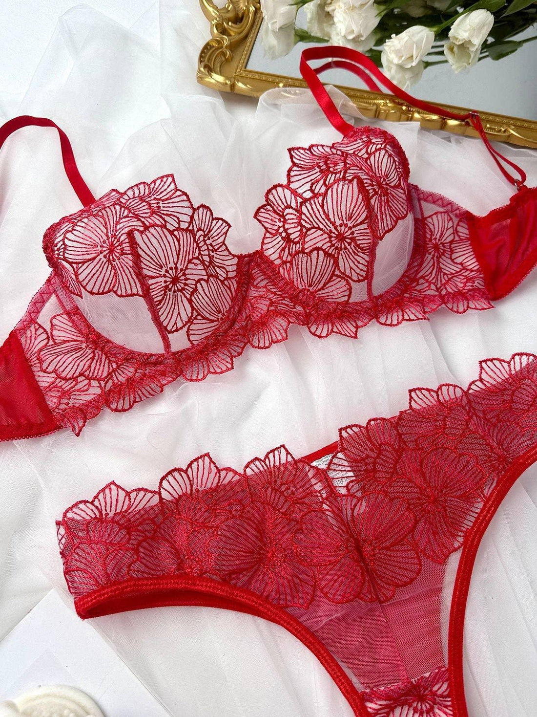 Floral Embroidery Sexy Seduction Lingerie Set HF-4170 - SWEETKAMA