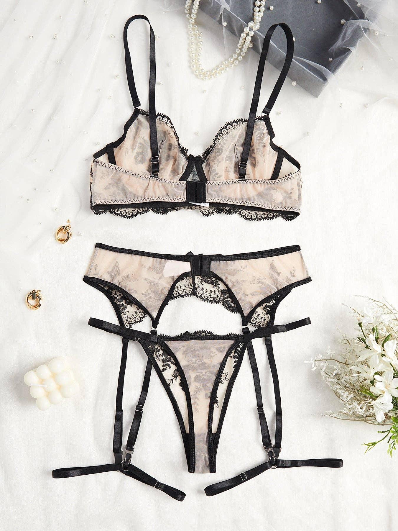 Floral Embroidery Sexy Seduction Lingerie Set HF-4171 - SWEETKAMA