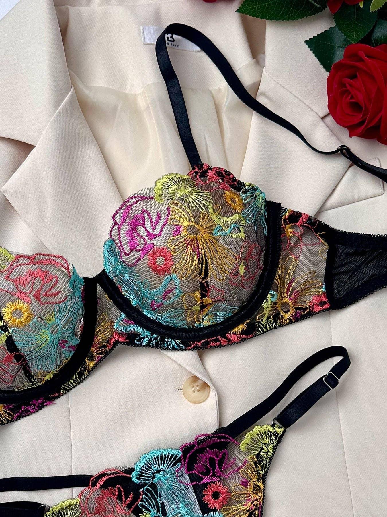 Floral Embroidery Sexy Seduction Lingerie Set HF-4203 - SWEETKAMA