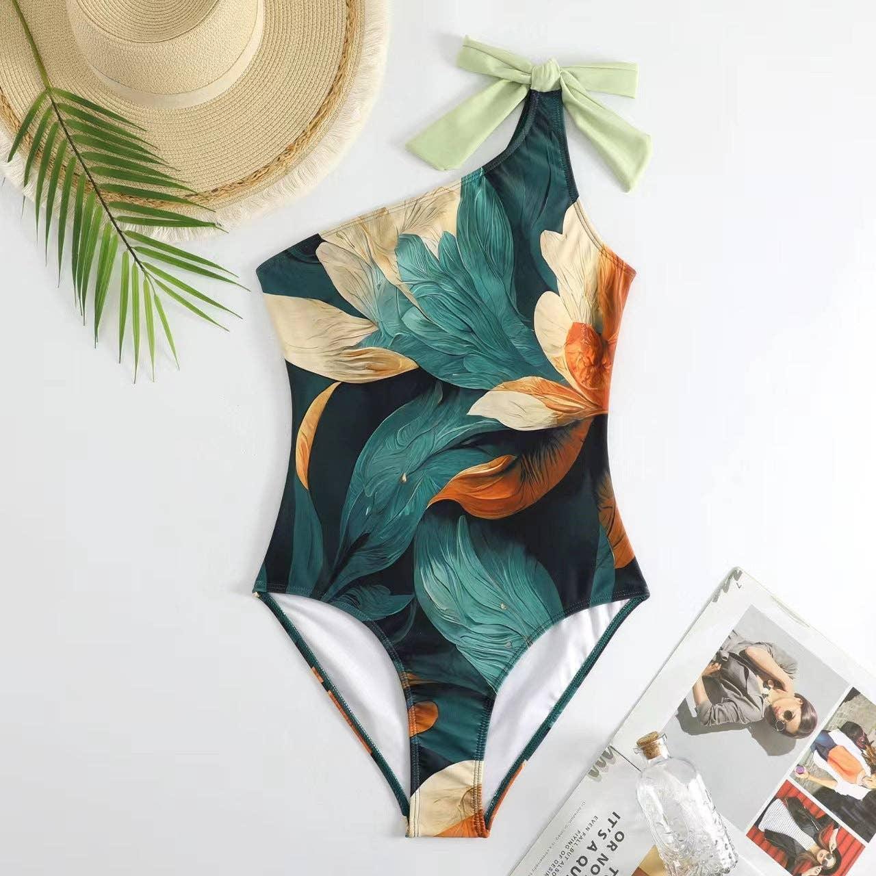 Floral Print One Piece Swimwear with Cover Y169 - SWEETKAMA