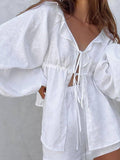 Flounce Puff Sleeves String Tie Top and Shorts Set 2TZ2388 - SWEETKAMA