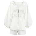 Flounce Puff Sleeves String Tie Top and Shorts Set 2TZ2388 - SWEETKAMA