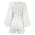 Flounce Puff Sleeves String Tie Top and Shorts Set 2TZ2388 - SWEETKAMA