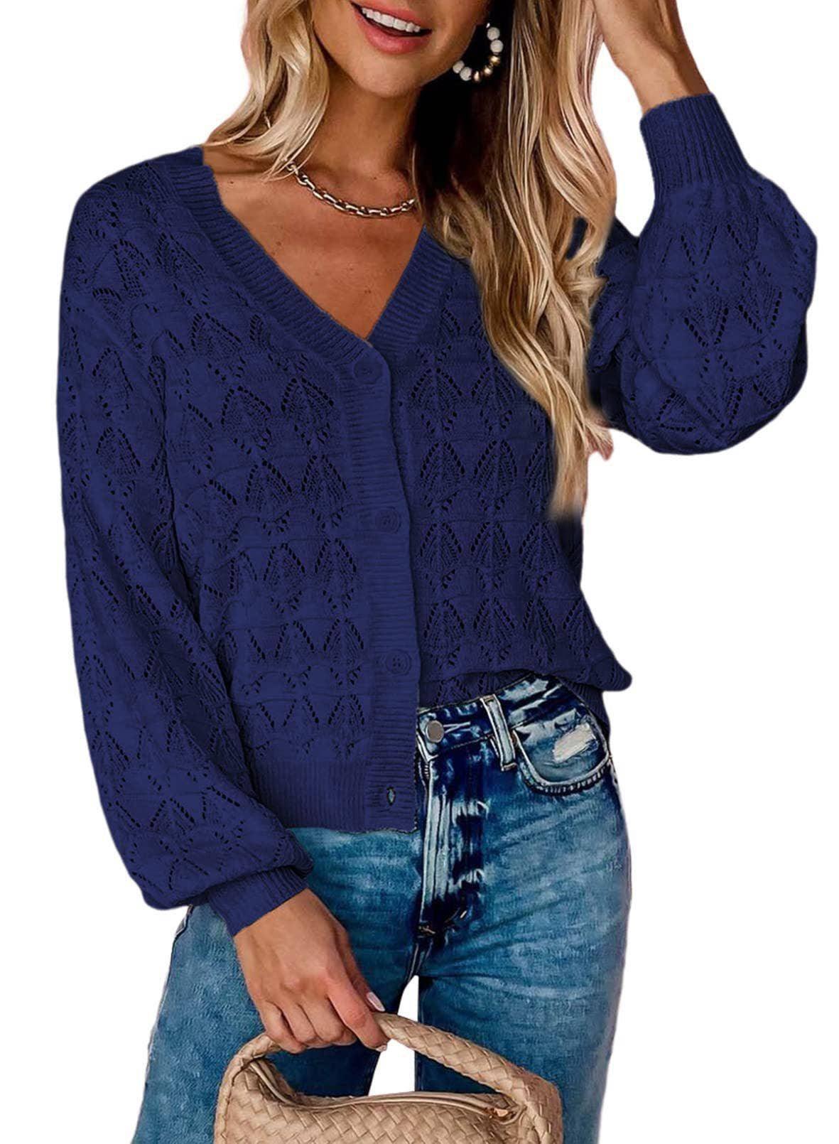 Front Botton Sweater Long Sleeves V-Neck Cardigan YL23010 - SWEETKAMA