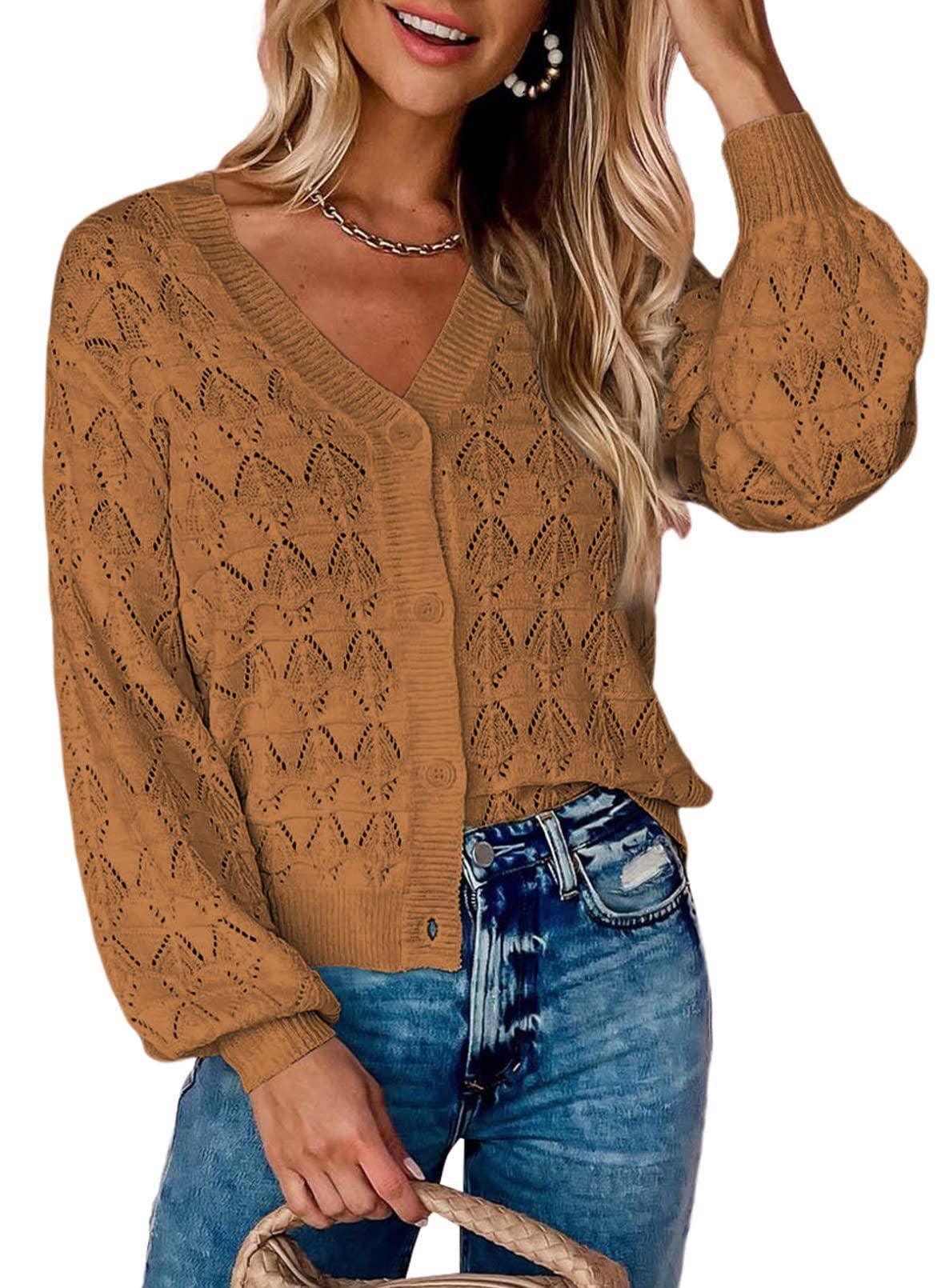 Front Botton Sweater Long Sleeves V-Neck Cardigan YL23010 - SWEETKAMA