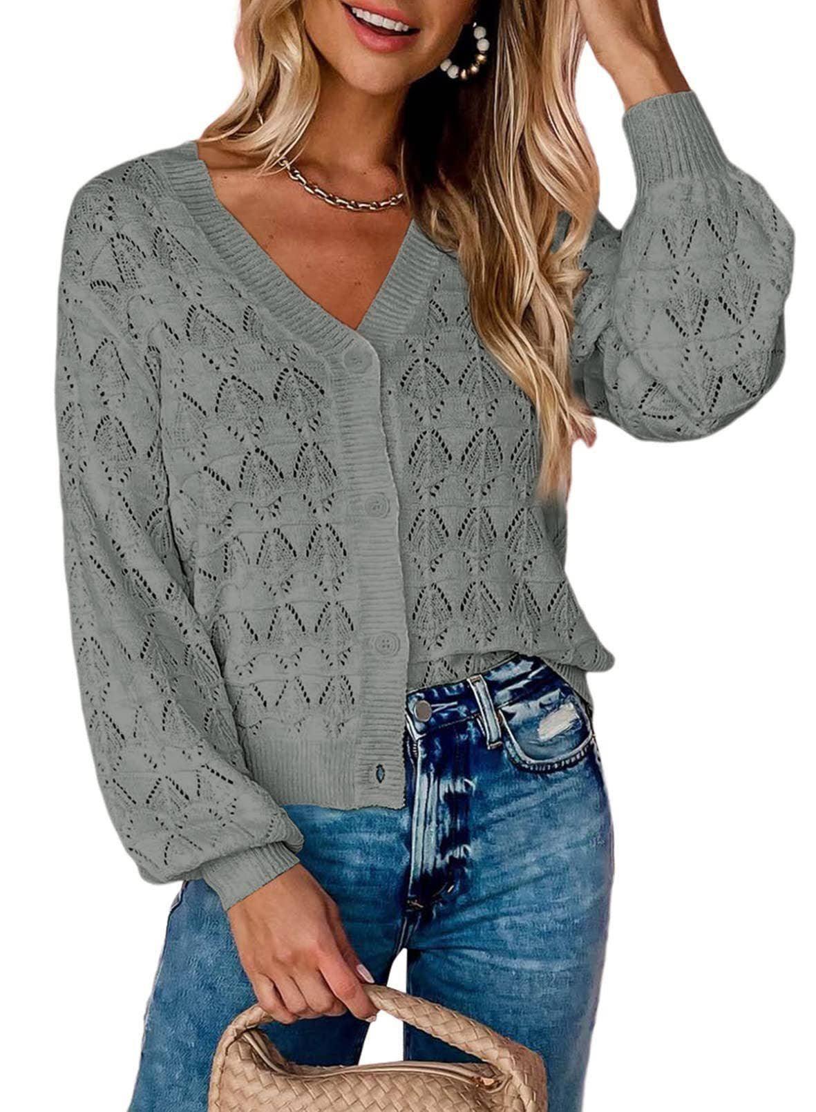 Front Botton Sweater Long Sleeves V-Neck Cardigan YL23010 - SWEETKAMA