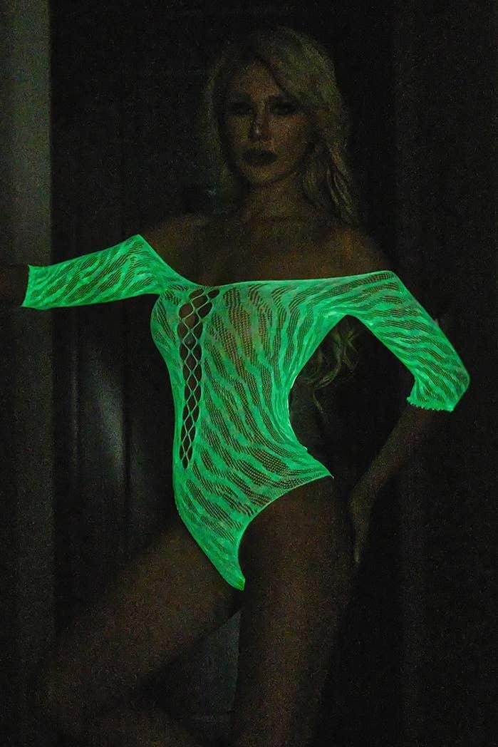 Glow in The Dark See Through Fishnet Bodystocking Teddy YGLTY - SWEETKAMA