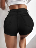 High Waist Black Denim Shorts THS060 - SWEETKAMA