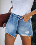 High Waist Distressed Irregular Denim Skort SKS6639 - SWEETKAMA