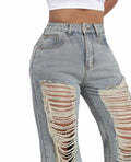 High Waist Ripped Straight Leg Jeans B241DE0013 - SWEETKAMA