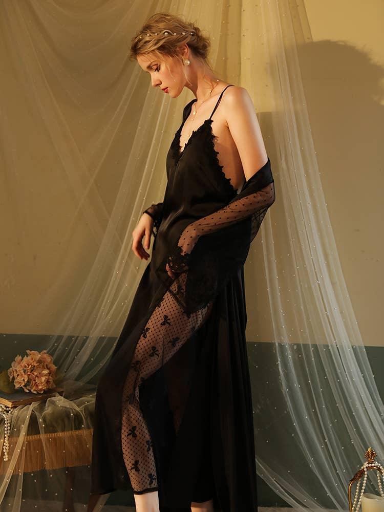 Lace Night Gown, Silk Robes,Bridal Party Robes,with Babydoll 6076 - SWEETKAMA