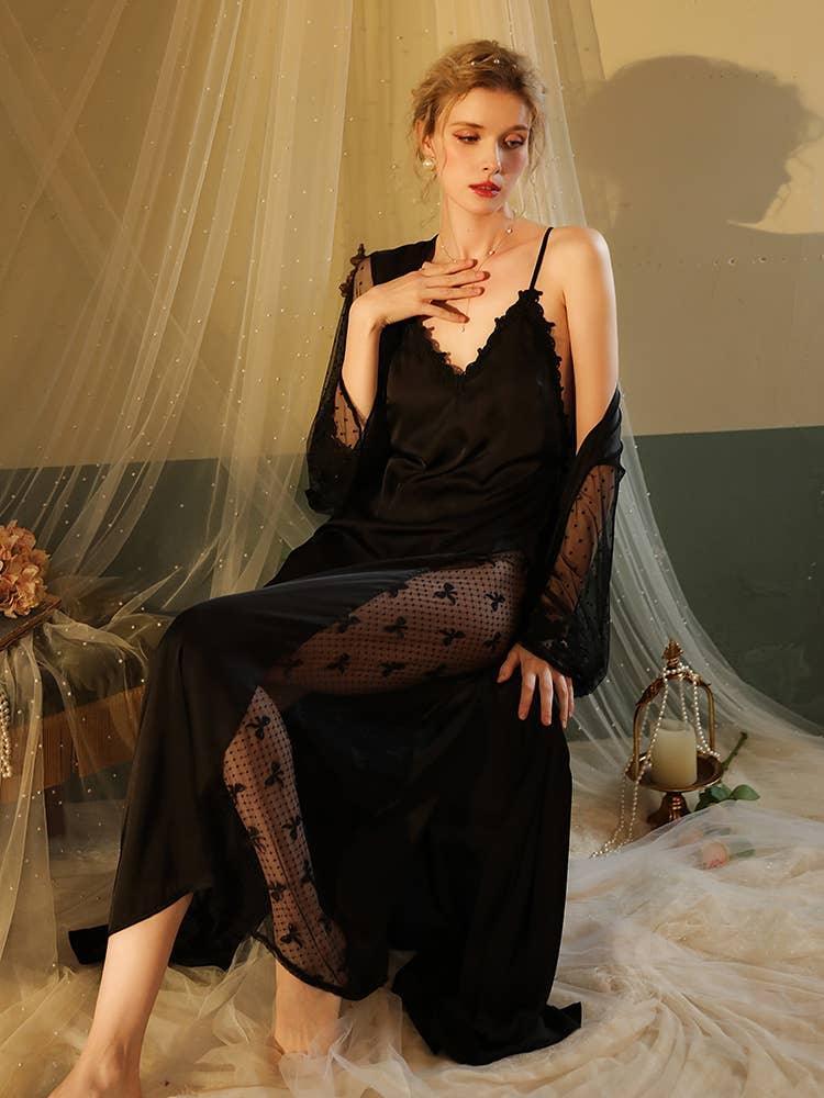 Lace Night Gown, Silk Robes,Bridal Party Robes,with Babydoll 6076 - SWEETKAMA