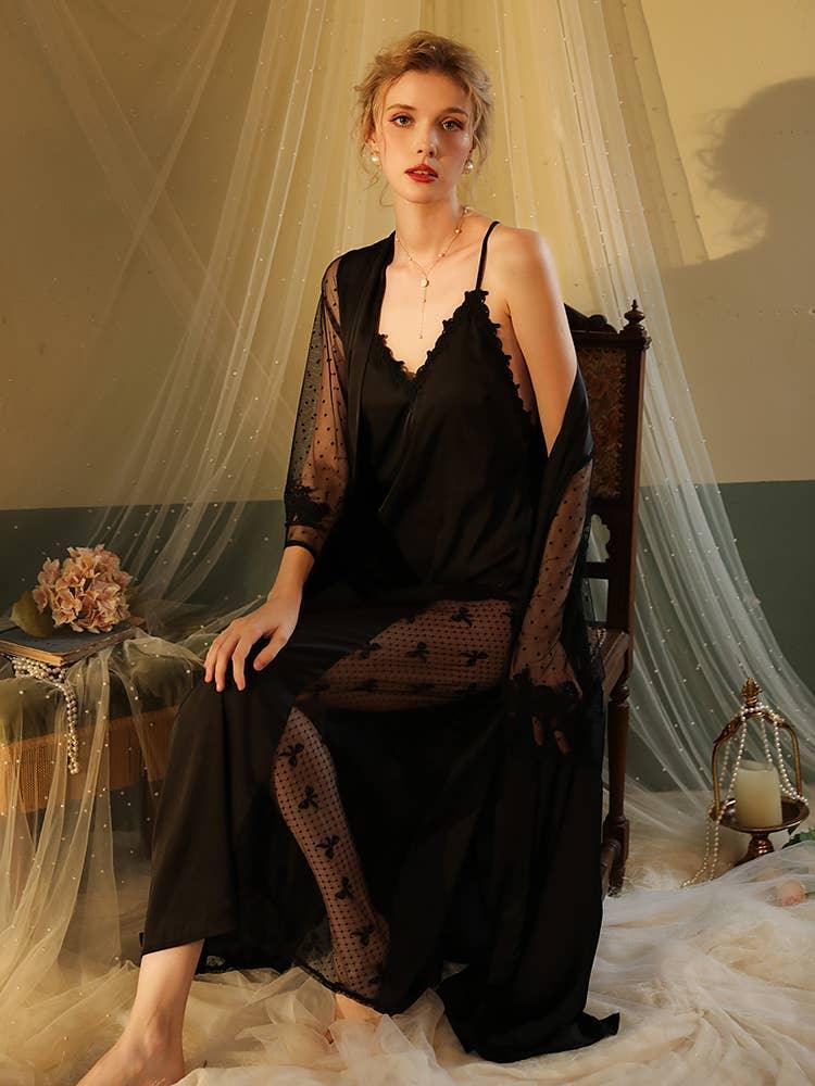 Lace Night Gown, Silk Robes,Bridal Party Robes,with Babydoll 6076 - SWEETKAMA